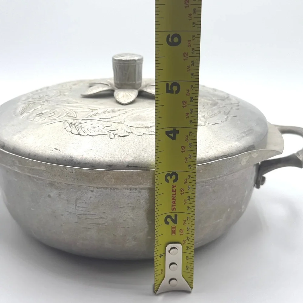 Everlast Forged Aluminum Casserole Serving Dish Lid Floral Silver Vintage Good